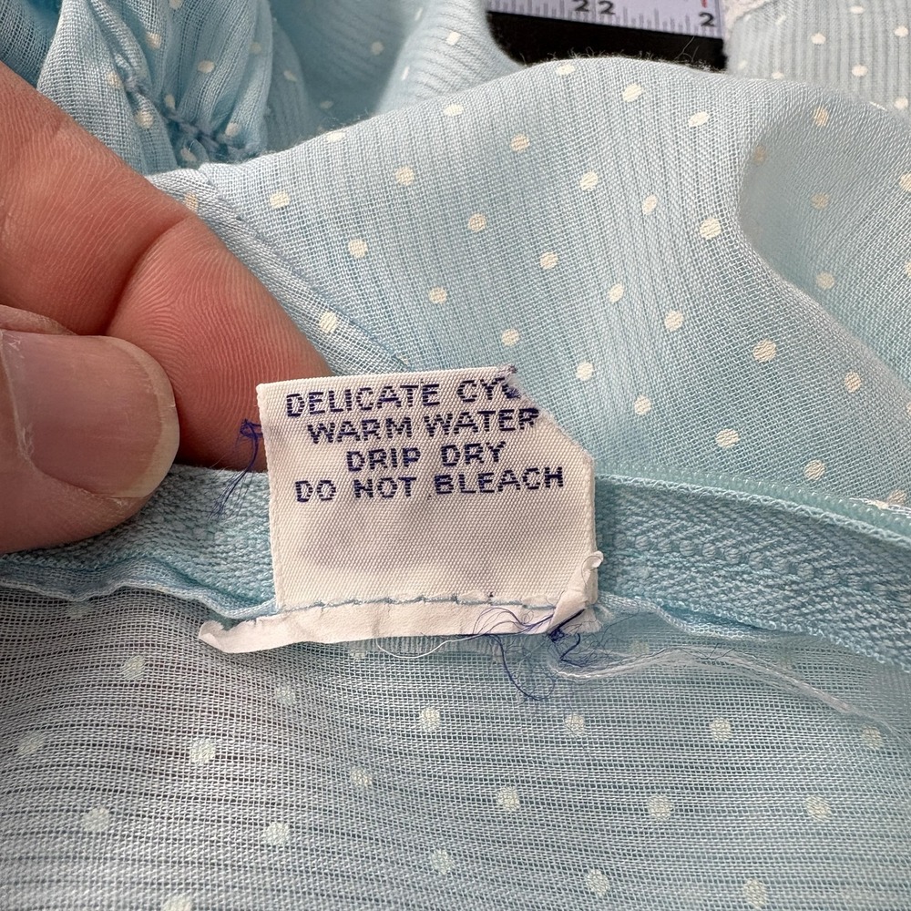 Vintage Polly Flinders Dress Girls 8 Blue Polka Dot Smocked Lace Party Formal - Picture 8 of 13